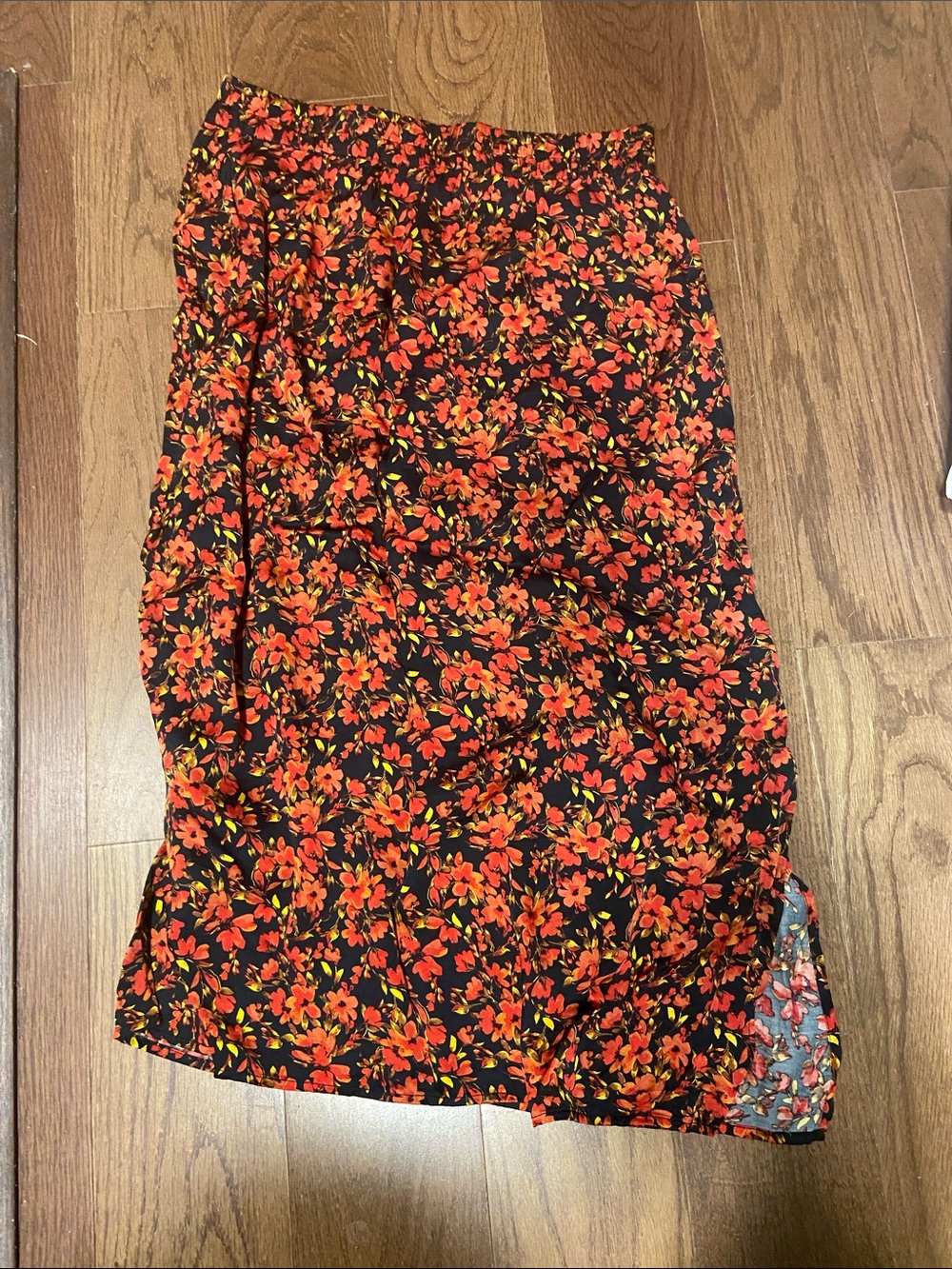 Gap Floral Midi Skirt in Black with Red & Orange Bloom